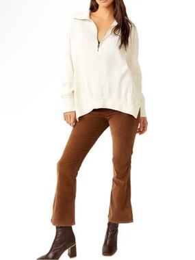 We The Free People Half Zip Cream Cotton Blend Pullover Sweater Oversized XS